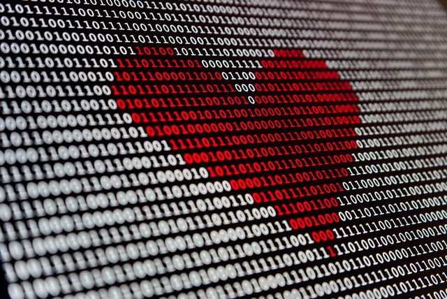 Red heart made out of binary digits, Credit: Alexander Sinn