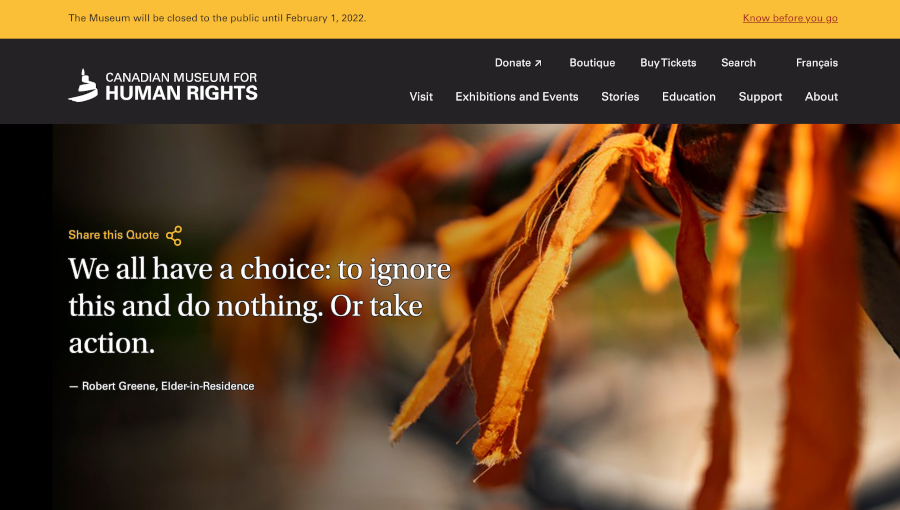 Screenshot of the website of Human Rights Museum Canada