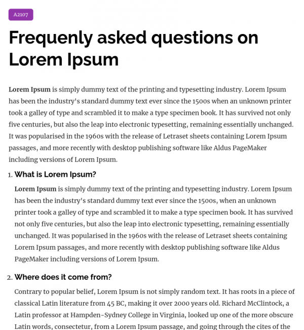 FAQ page full view