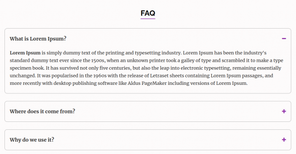 FAQ content type rendered in a landing page